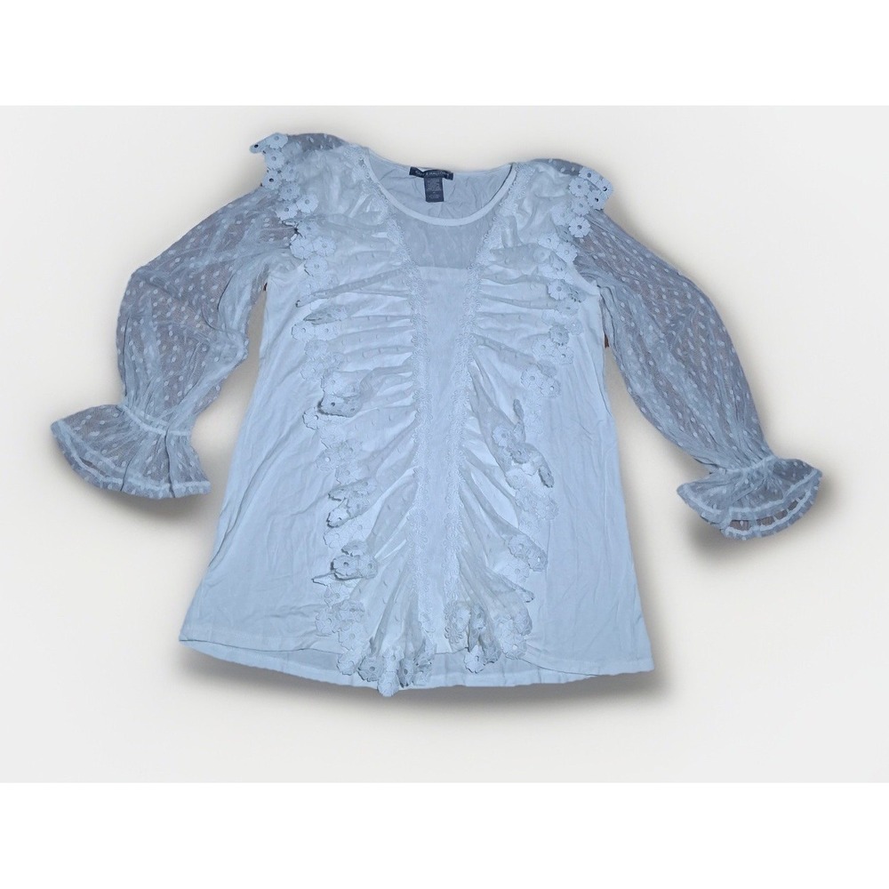 Kate & Mallory White Swiss Dot Mesh Ruffle Lace Top  Womens Medium